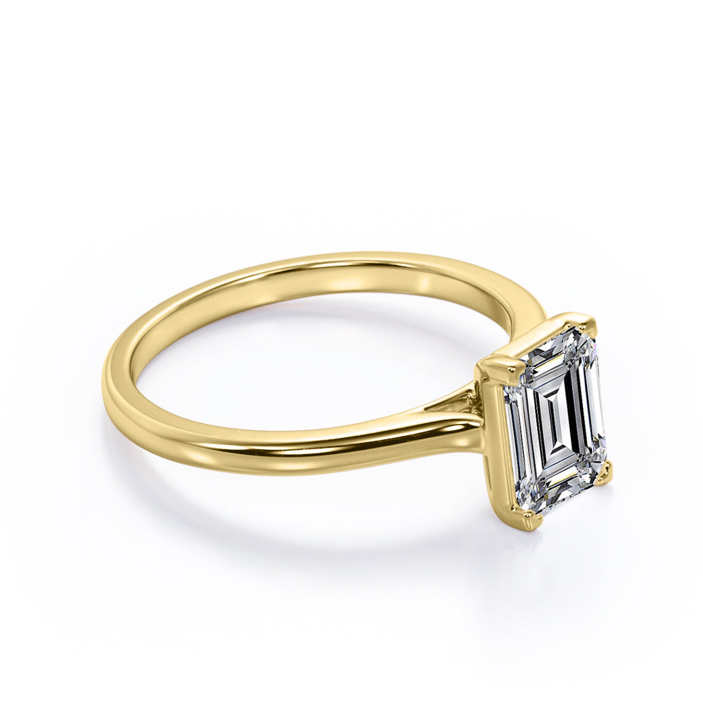 Minimalist - 1 Carat Cubic Zirconia Emerald Cut - Solitaire Prong Set Right Hand Ring - 18K White Gold Plating over Silver