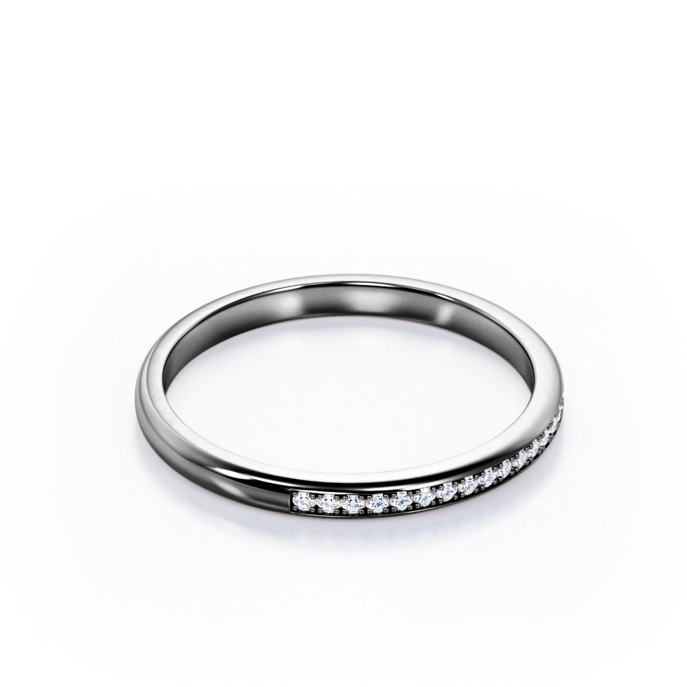 Pave Channel - 0.15 TCW Round Cut Diamond Minimalist Wedding Band in White Gold