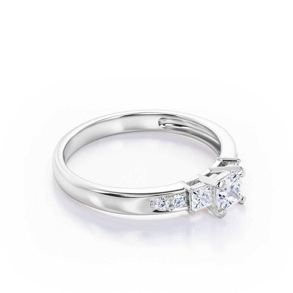 Past Present Future 0.45 TCW Princess Cut Diamond Pave Accented Engagement Ring in White Gold