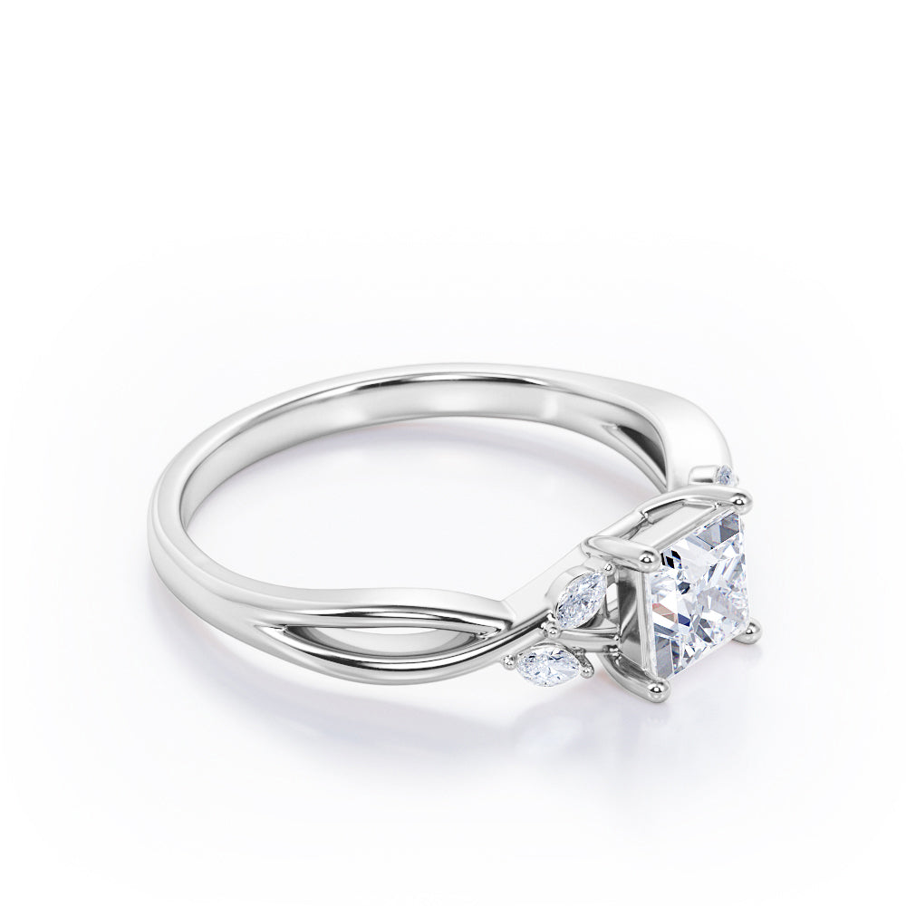 5 Stone - 0.35 TCW Princess Cut Diamond - Twisted Shank Engagement Ring in White Gold