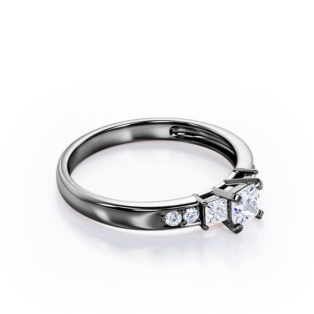 Past Present Future 0.45 TCW Princess Cut Diamond Pave Accented Engagement Ring in White Gold