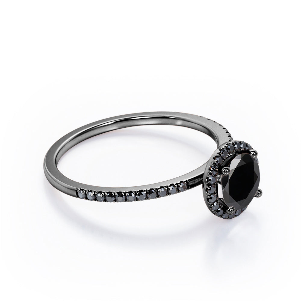 4-Prong Halo 1.5 TCW Round Shape Lab Created Black Diamond Pave-Style Engagement Ring in White Gold