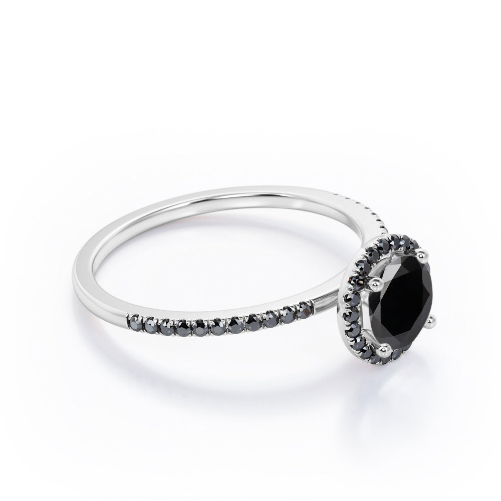 4-Prong Halo 1.5 TCW Round Shape Lab Created Black Diamond Pave-Style Engagement Ring in White Gold