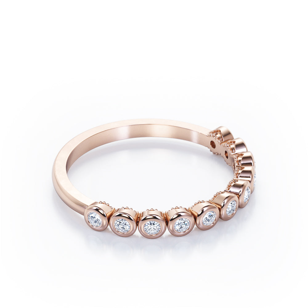 Multi-Bezel Set - 0.15 TCW Round Shaped Diamond - Semi Eternity Stackable Ring - 10K White Gold