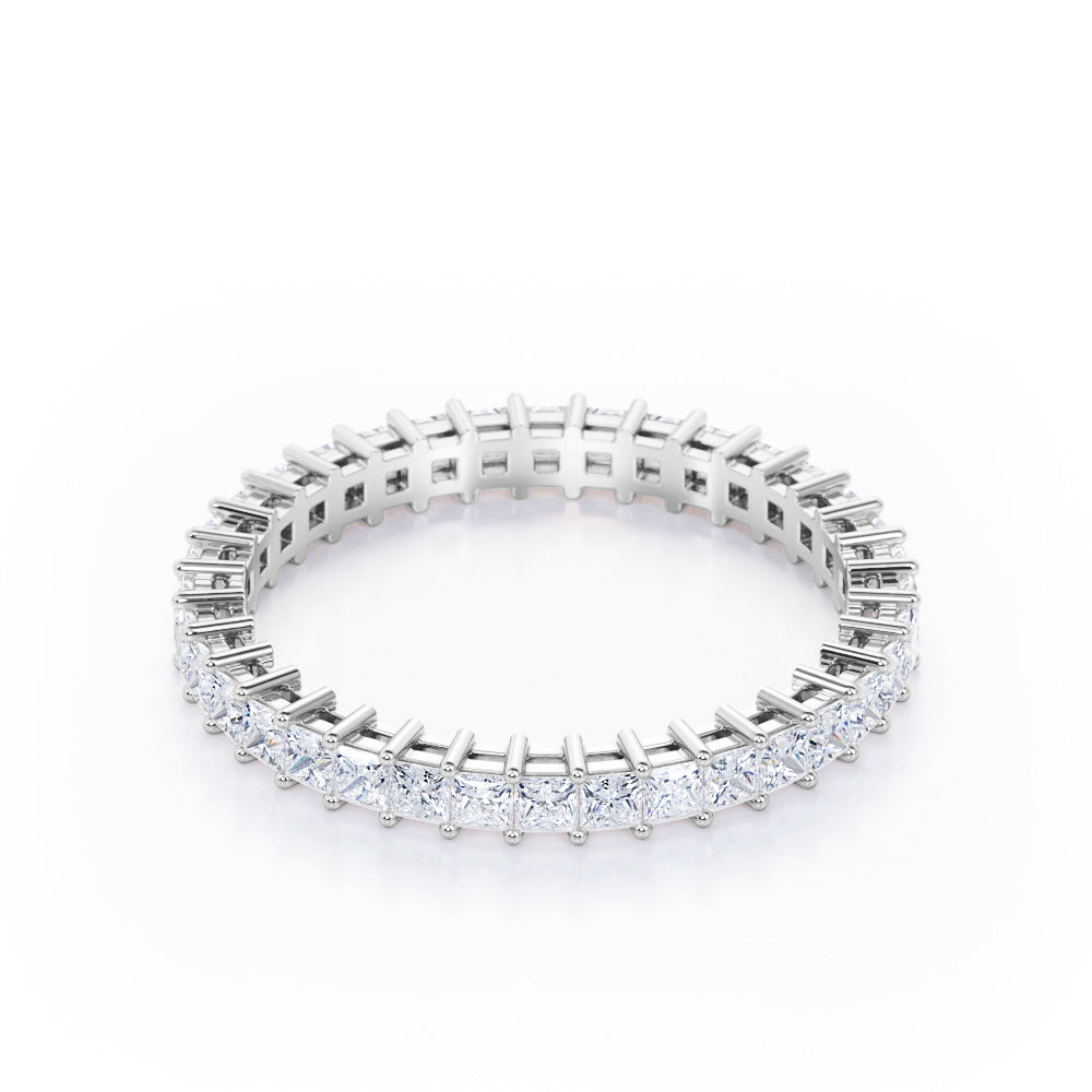 Prong Design - 0.25 TCW Princess Cut Diamond - Eternity Stackable Ring - 10K White Gold