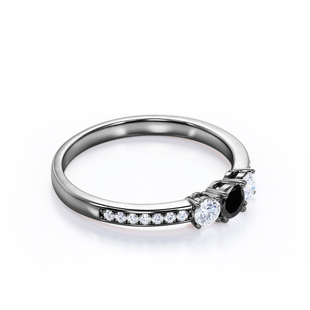 1.3 Carat Round Cut Lab Grown Black Diamond  Three Stone Engagement Ring In White Gold