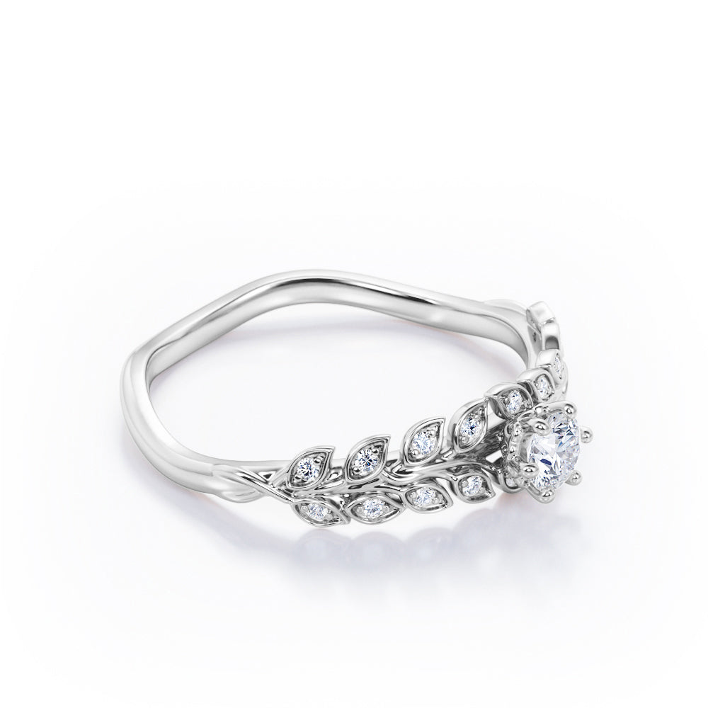 Nature-Inspired 0.35 TCW Round Brilliant Cut Diamond Wiggle Shank Engagement Ring in White Gold