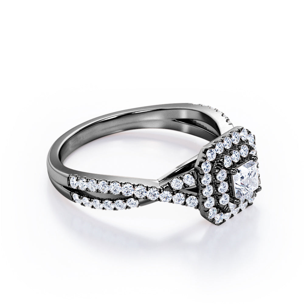 Octagon Double Halo 0.50 TCW Princess Cut Diamond Pave Infinity Engagement Ring in White Gold