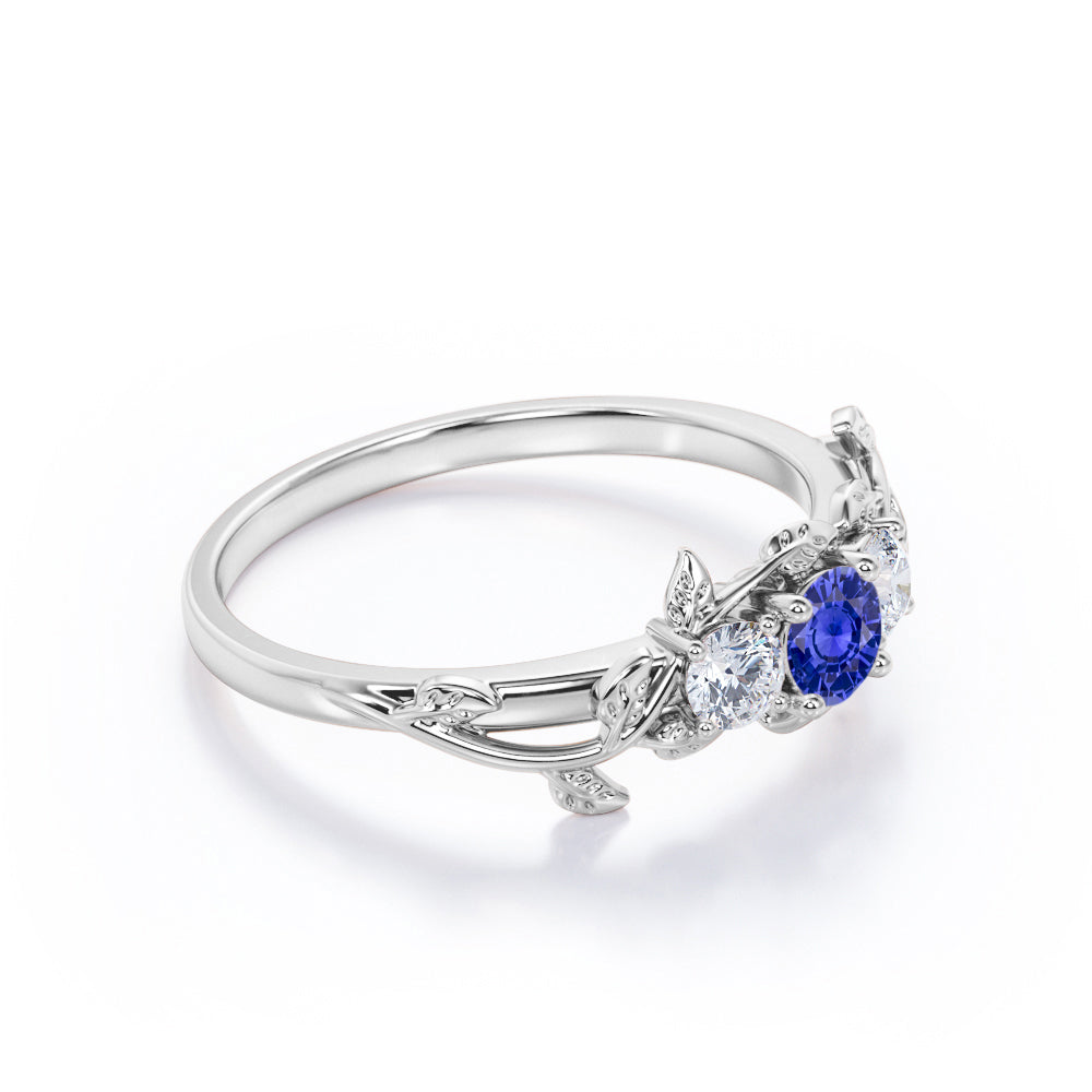 Vine Trilogy 0.7 carat Round cut Lab-Created Sapphire and Diamond Engagement Ring in White Gold