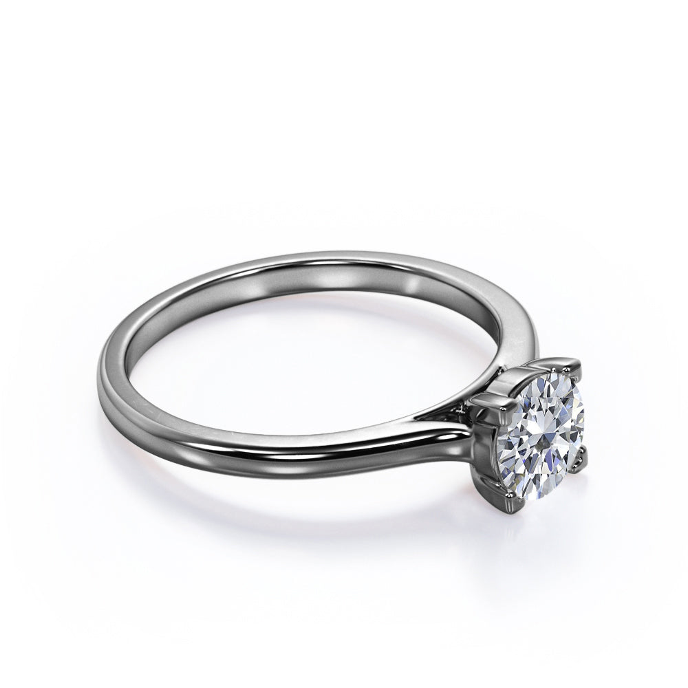 Stunning Solitaire 1 Carat Cubic Zirconia Round Brilliant Cut Prong Set Right Hand Ring in 18K White Gold Plating over Silver