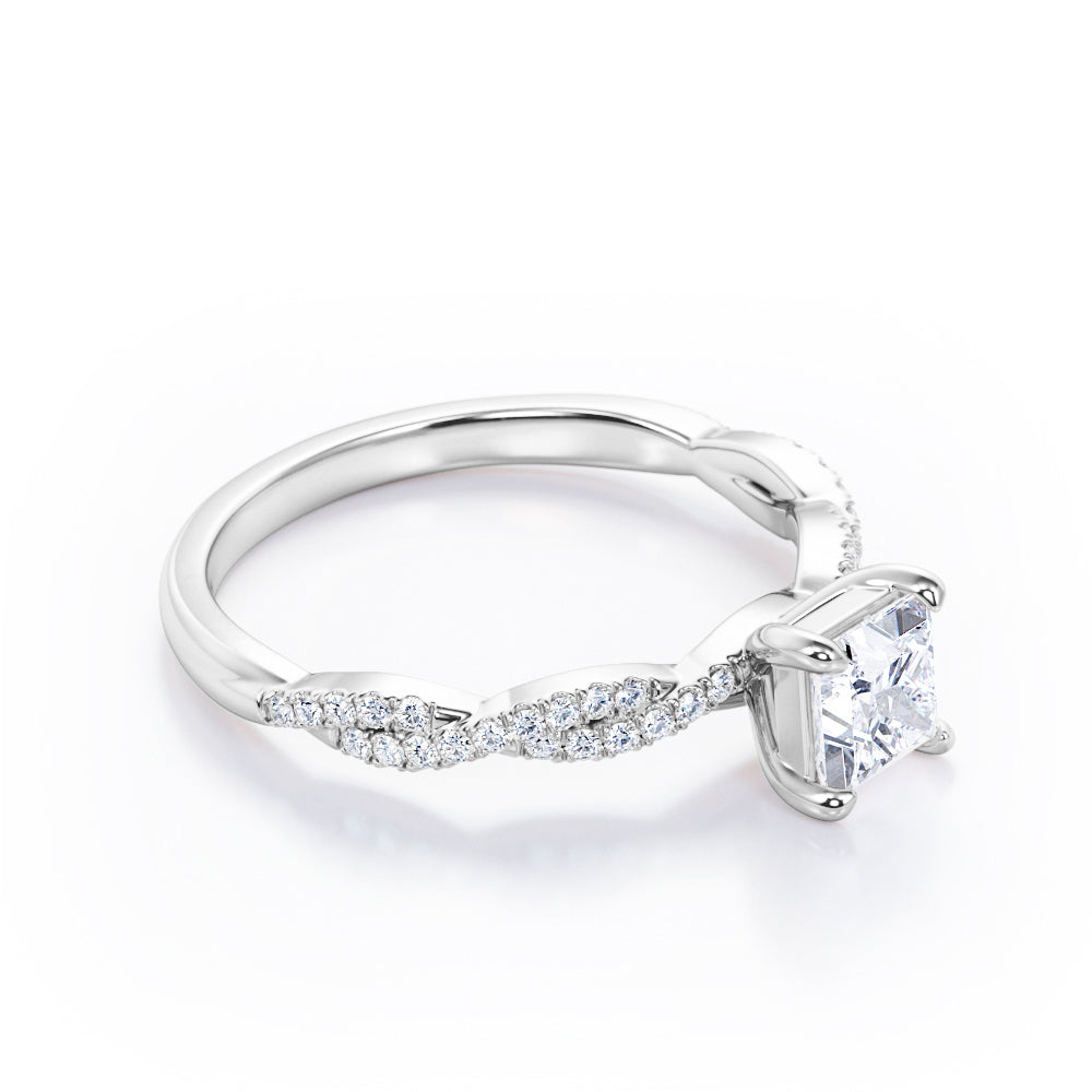 Pave-Accented Infinity 0.40 TCW Princess Cut Diamond 4-Prong Engagement Ring in White Gold