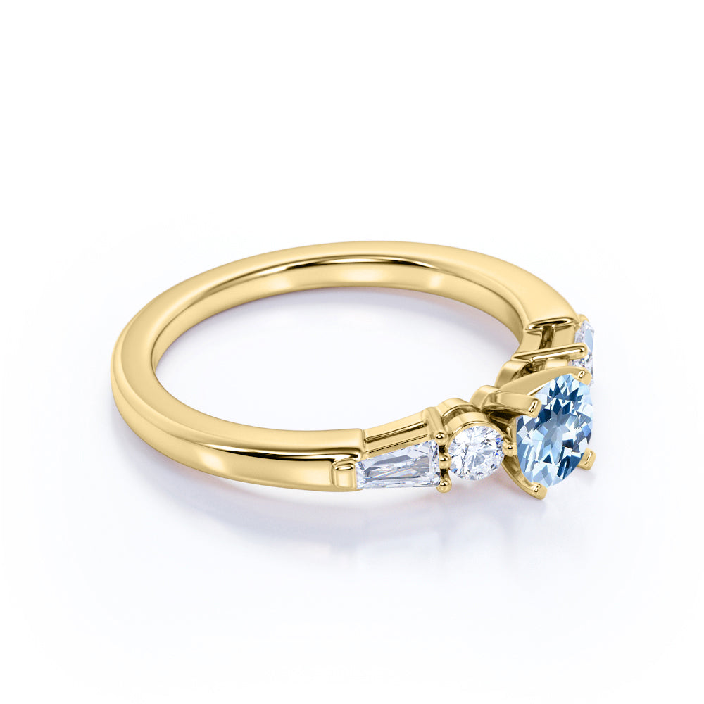 1.20 carat Round Dark Blue Created Aquamarine Cluster Antique Wedding Ring in 18k Yellow Gold over Silver