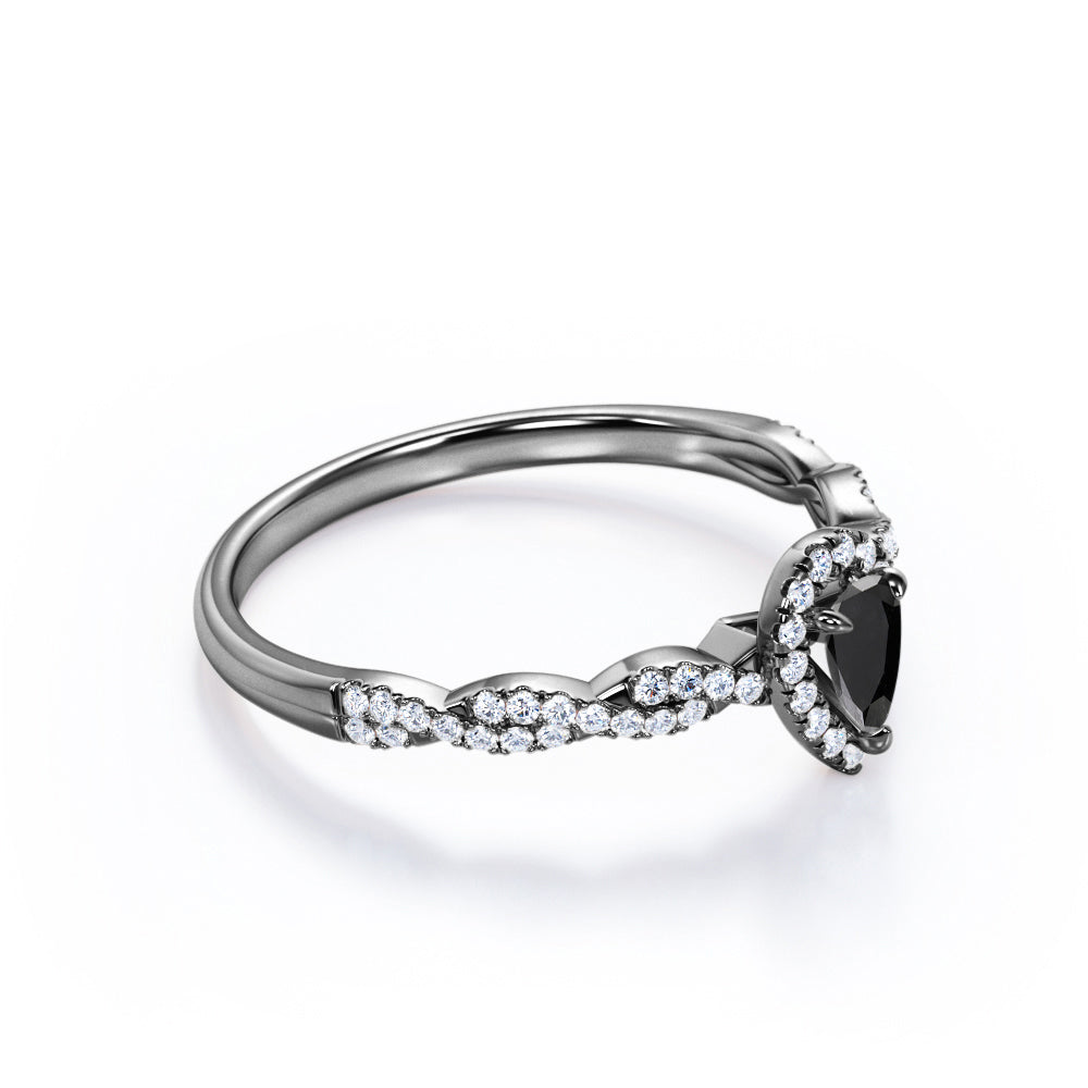 1.57 Carat Pear Cut Lab Grown Black Diamond Infinity Engagement Ring In White Gold For Her