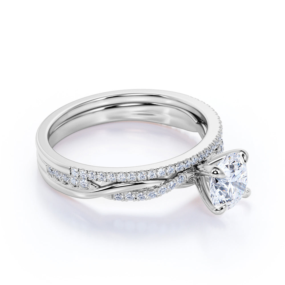 1.5 Carat Round cut Moissanite and Diamond infinity multi-stone Bridal Wedding Ring Set in 10k White Gold