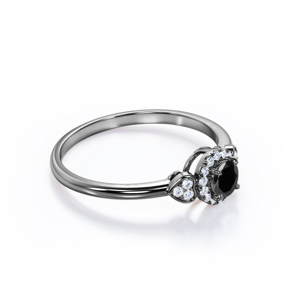 1.2 Carat Round Cut Lab Grown Black Diamond Halo Engagement Ring In White Gold