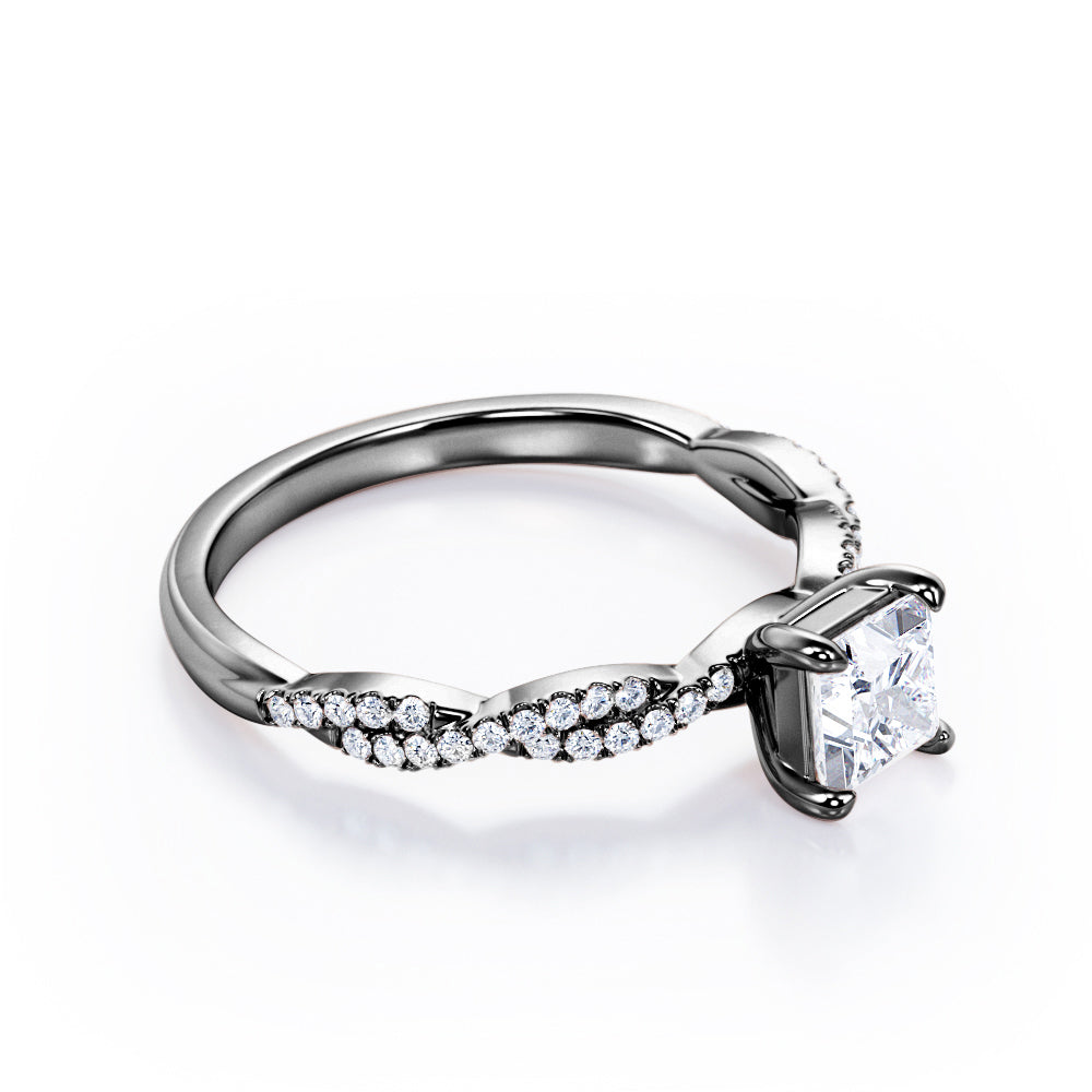 Pave-Accented Infinity 0.40 TCW Princess Cut Diamond 4-Prong Engagement Ring in White Gold