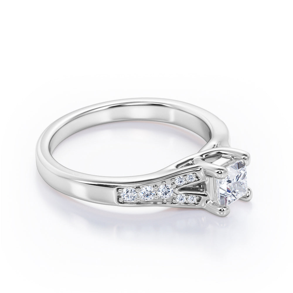 Y-Shaped Pave 0.40 TCW Princess Cut Diamond Crossover Prong Engagement Ring in 10K White Gold