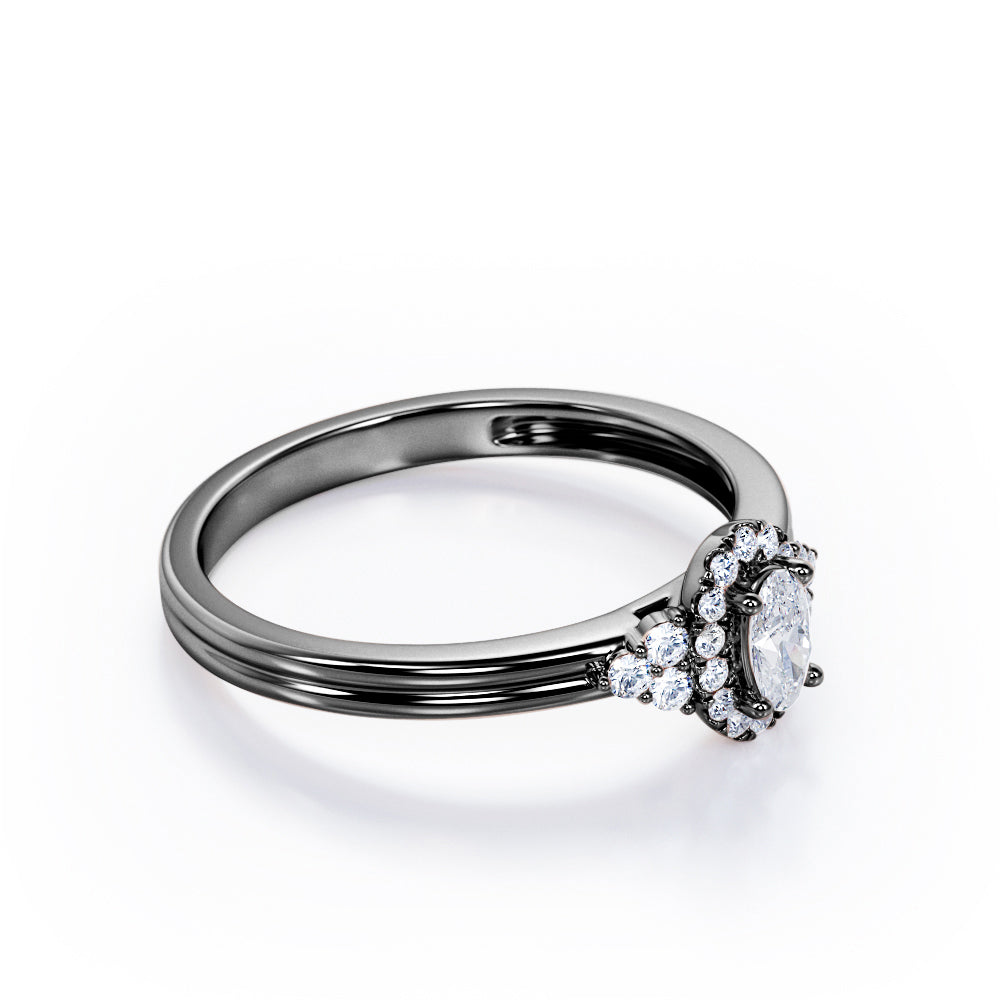 7-Stone Halo Cluster 0.35 TCW Oval Cut Diamond Double Band Engagement Ring in White Gold