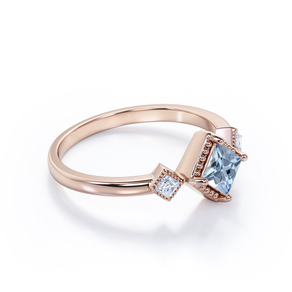 1.10 Carat Princess Cut Aquamarine And Diamond Classic Engagement Ring In White Gold