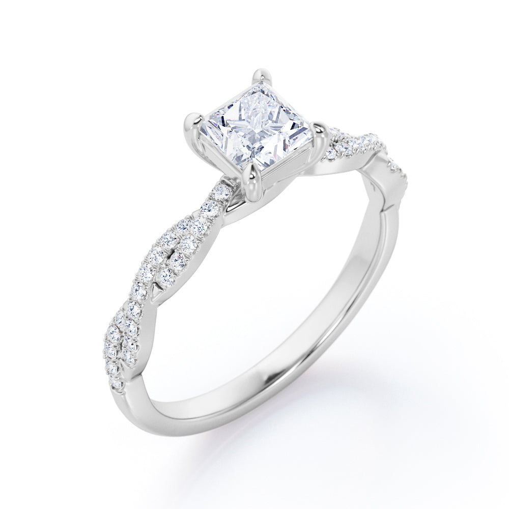 Pave-Accented Infinity 0.40 TCW Princess Cut Diamond 4-Prong Engagement Ring in White Gold