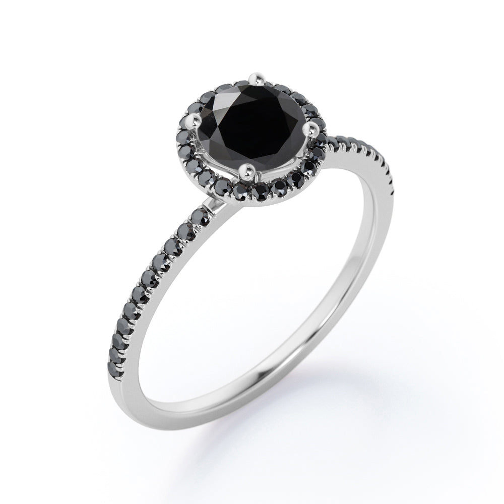 4-Prong Halo 1.5 TCW Round Shape Lab Created Black Diamond Pave-Style Engagement Ring in White Gold