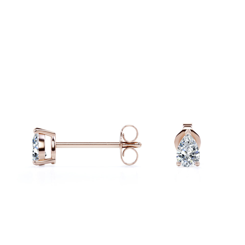 0.5 Carat Pear Cut Diamond Minimalist Solitaire Stud Earrings In 18K Rose Gold Plating Over Silver