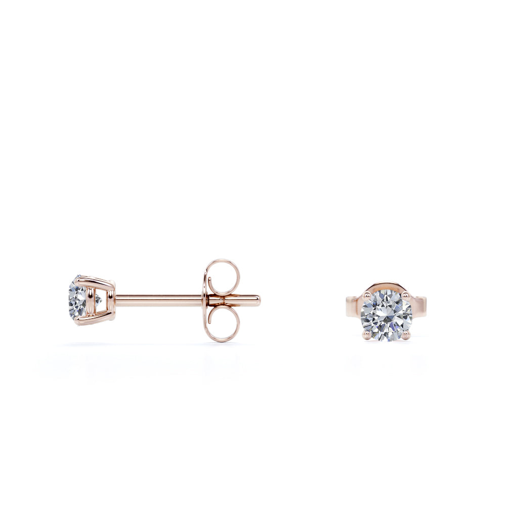 4 Prong 0.75 Carat Round Shaped Diamond Solitaire Stud Earrings In 18K Rose Gold Plating Over Silver