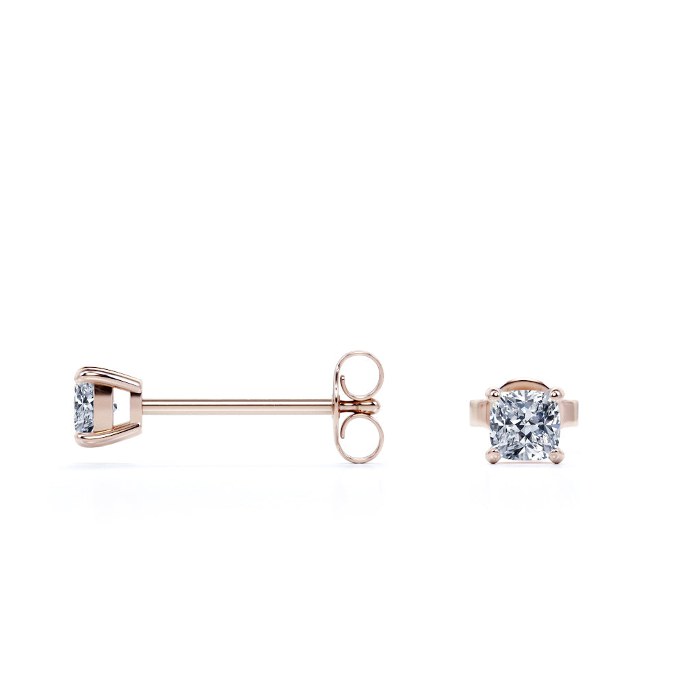 4 Prong - 0.20 Carat Cushion Cut Diamond - Solitaire Stud Earrings - 18K White Gold Plating Over Silver