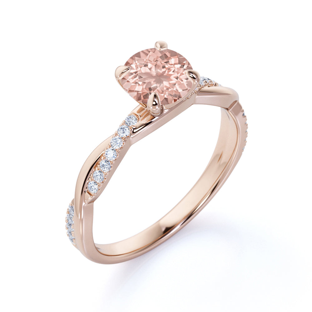 Art Deco 1 Carat Round cut Lab created morganite and Moissanite Engagement Ring in 18k Gold Over Sterling Silver