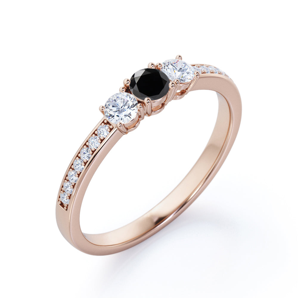 1.3 Carat Round Cut Lab Grown Black Diamond  Three Stone Engagement Ring In White Gold