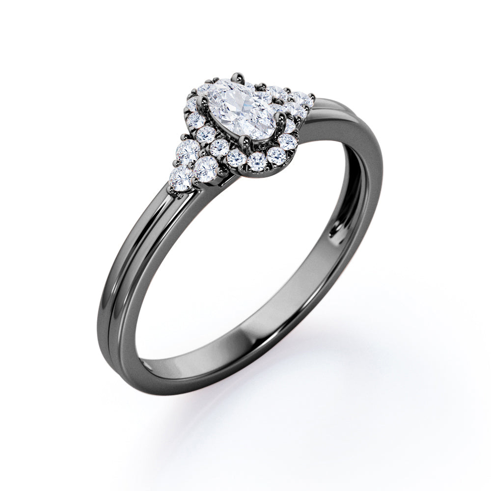 7-Stone Halo Cluster 0.35 TCW Oval Cut Diamond Double Band Engagement Ring in White Gold