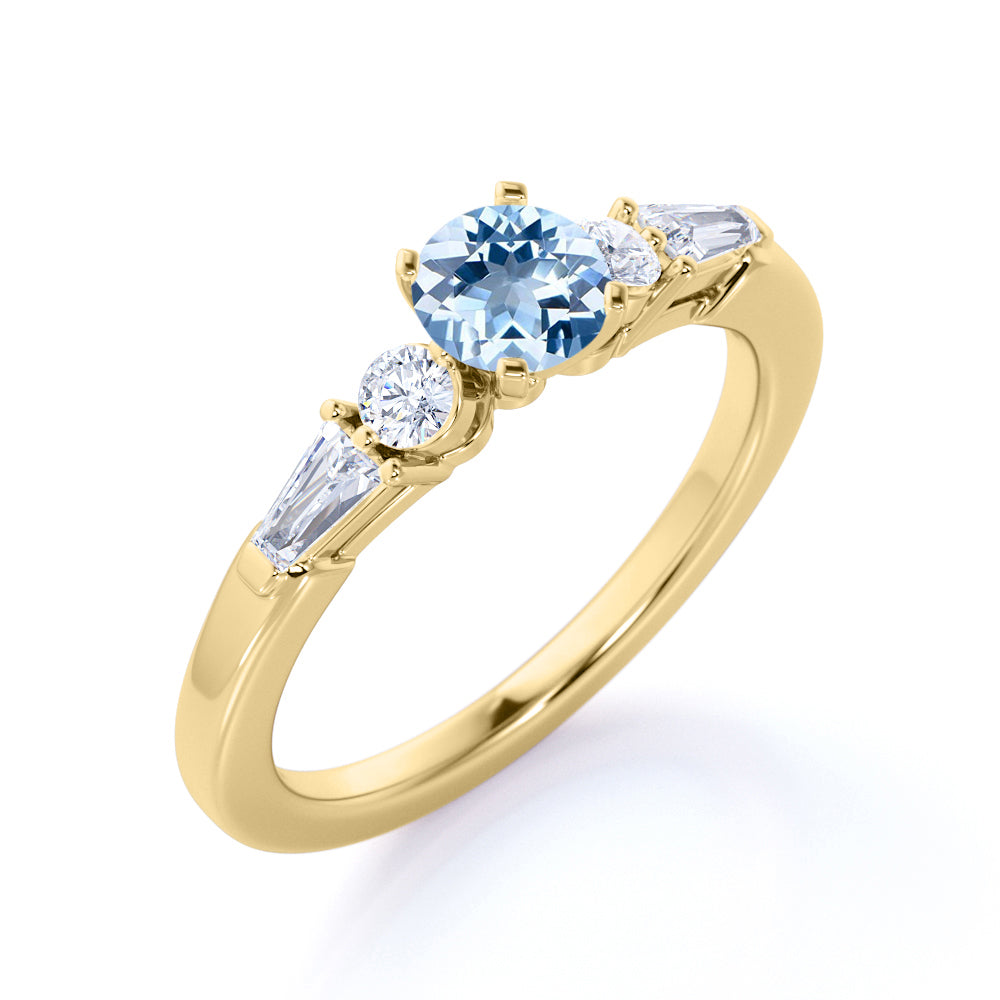 1.20 carat Round Dark Blue Created Aquamarine Cluster Antique Wedding Ring in 18k Yellow Gold over Silver