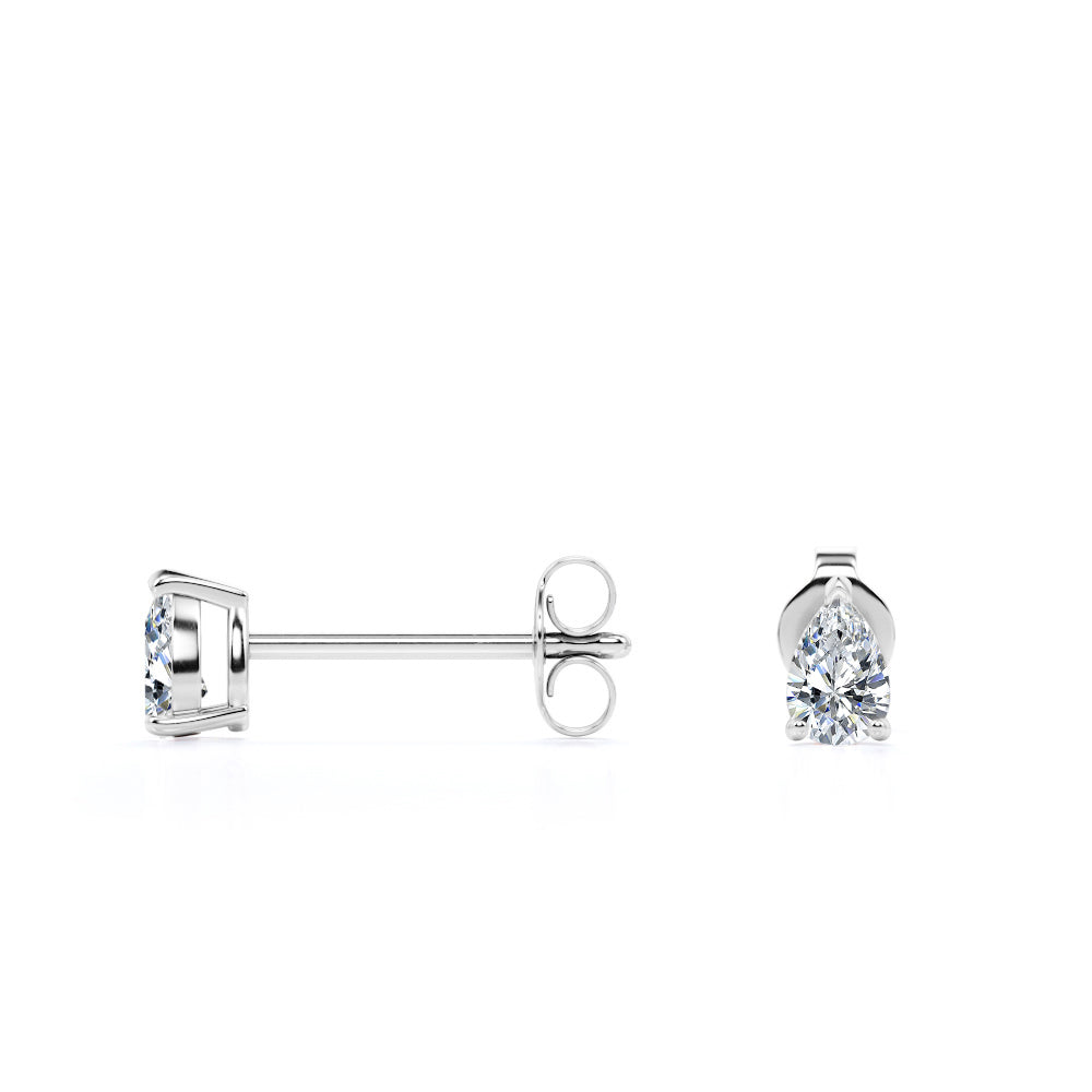 Minimalist - 0.20 Carat Teardrop Diamond - Solitaire Stud Earrings - 18K White Gold Plating Over Silver