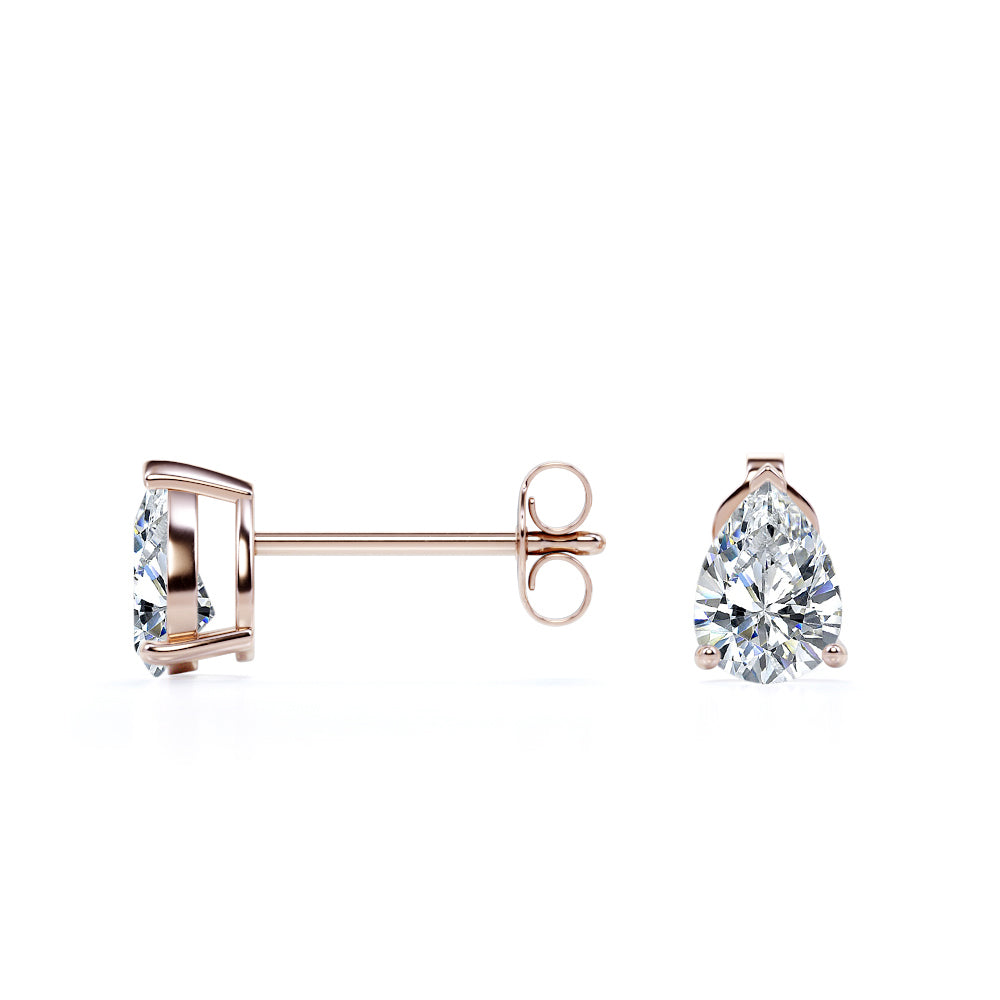 Minimalist - 1 Carat Teardrop Moissanite - Solitaire Stud Earrings - 18K Rose Gold Plating Over Silver