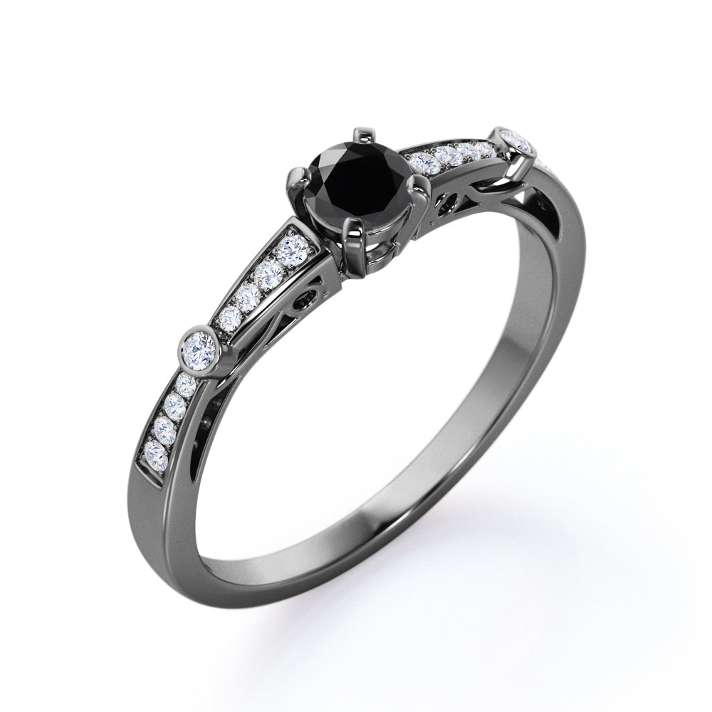 1.15 Carat Round Cut Lab Grown Black Diamond 4 Prong Engagement Ring In White Gold