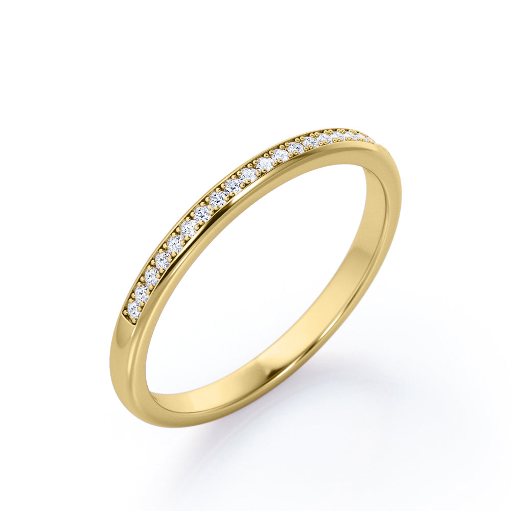 Pave Channel - 0.15 TCW Round Cut Diamond Minimalist Wedding Band in White Gold