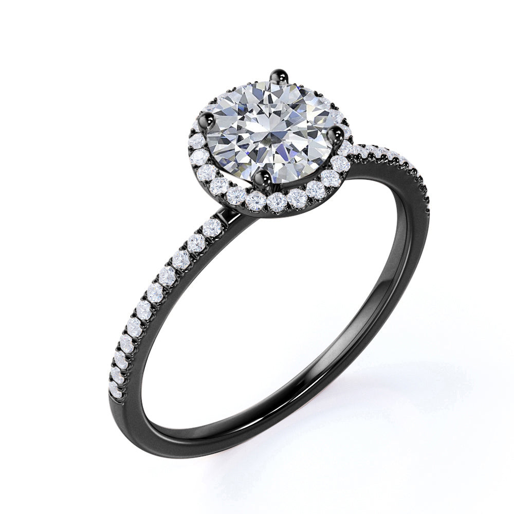 1 Carat Round Cut Cubic Zirconia Engagement Ring Halo Pave in 18K White Gold Plating over Silver