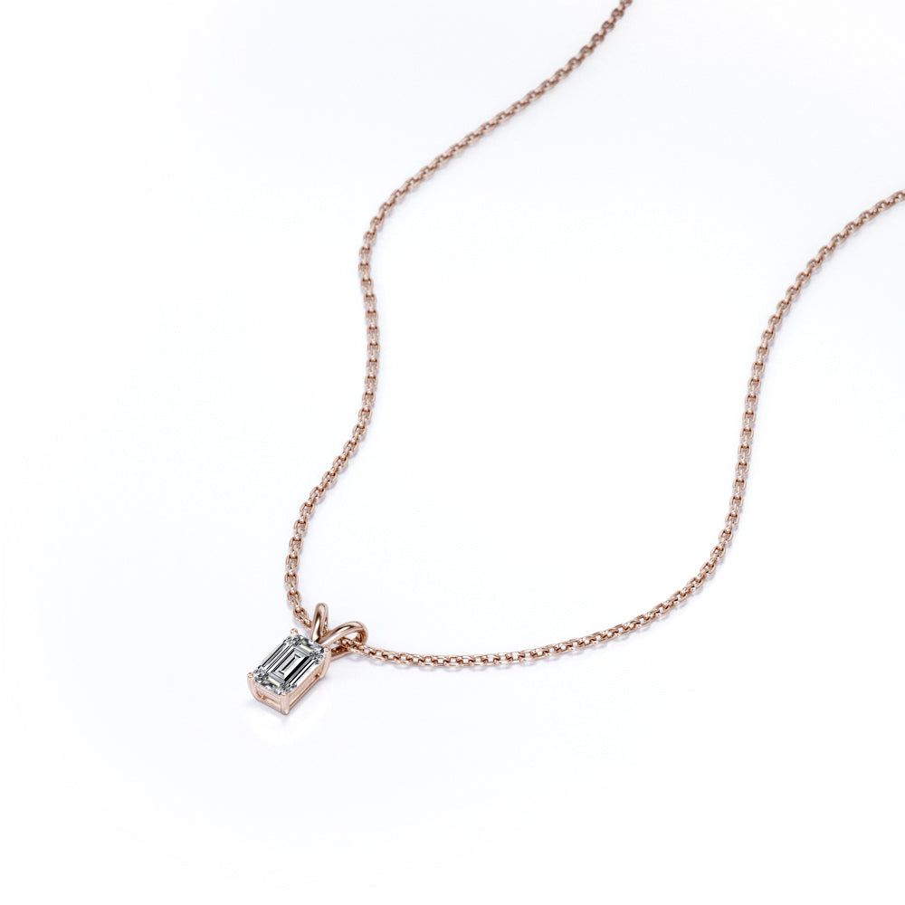 0.58 Carat Emerald Cut Diamond - Charming Pendant Necklace - 18K Rose Gold Plating Over Silver