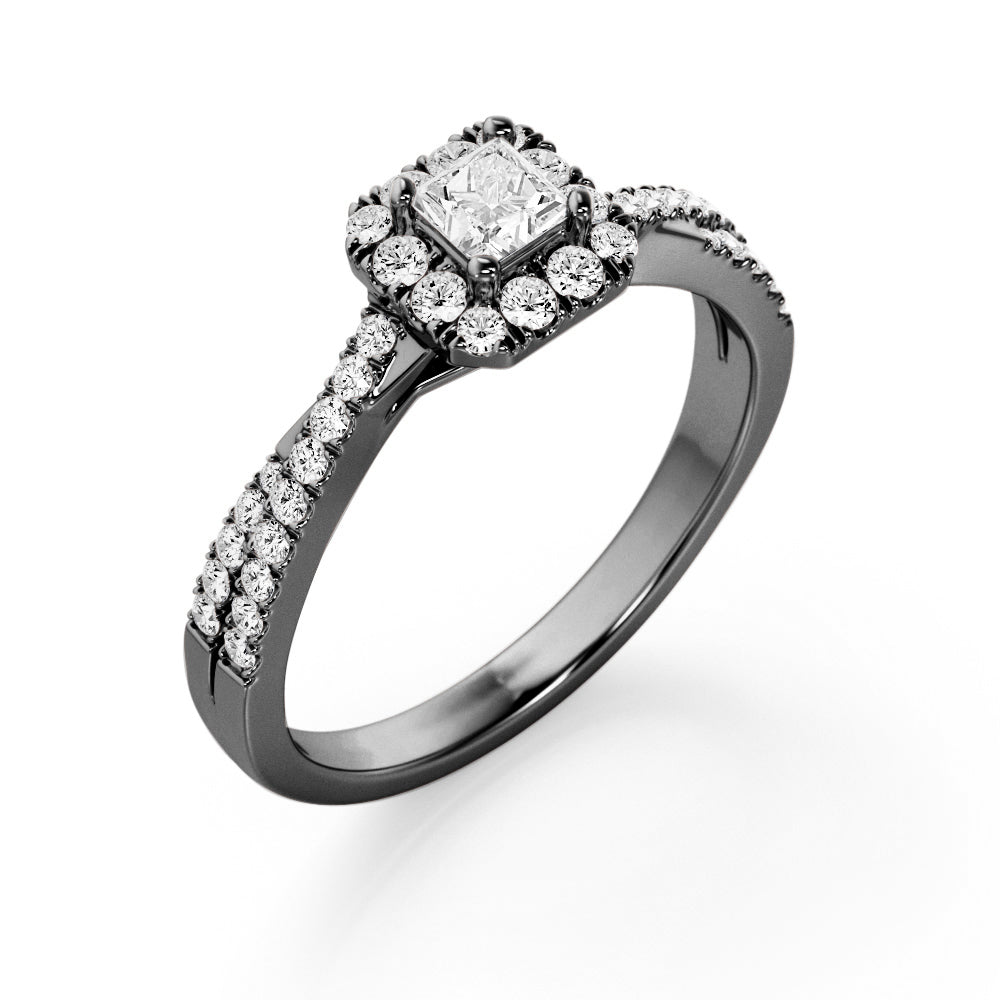 Octagon Halo 0.50 TCW Princess Cut Diamond Crossover Pave Engagement Ring in White Gold