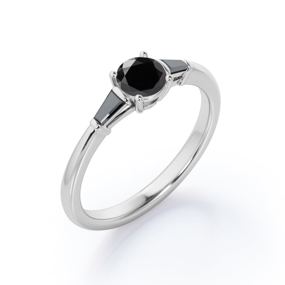 Past Present Future - 1.15 TCW Round Brilliant Cut Lab Created Black Diamond - Minimalist Engagement Ring in White Gold