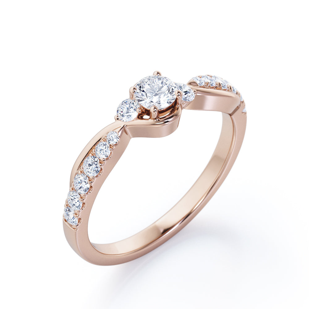 Triple Stone 0.40 TCW Round Brilliant Cut Diamond Pave-Accented Tension Engagement Ring in White Gold