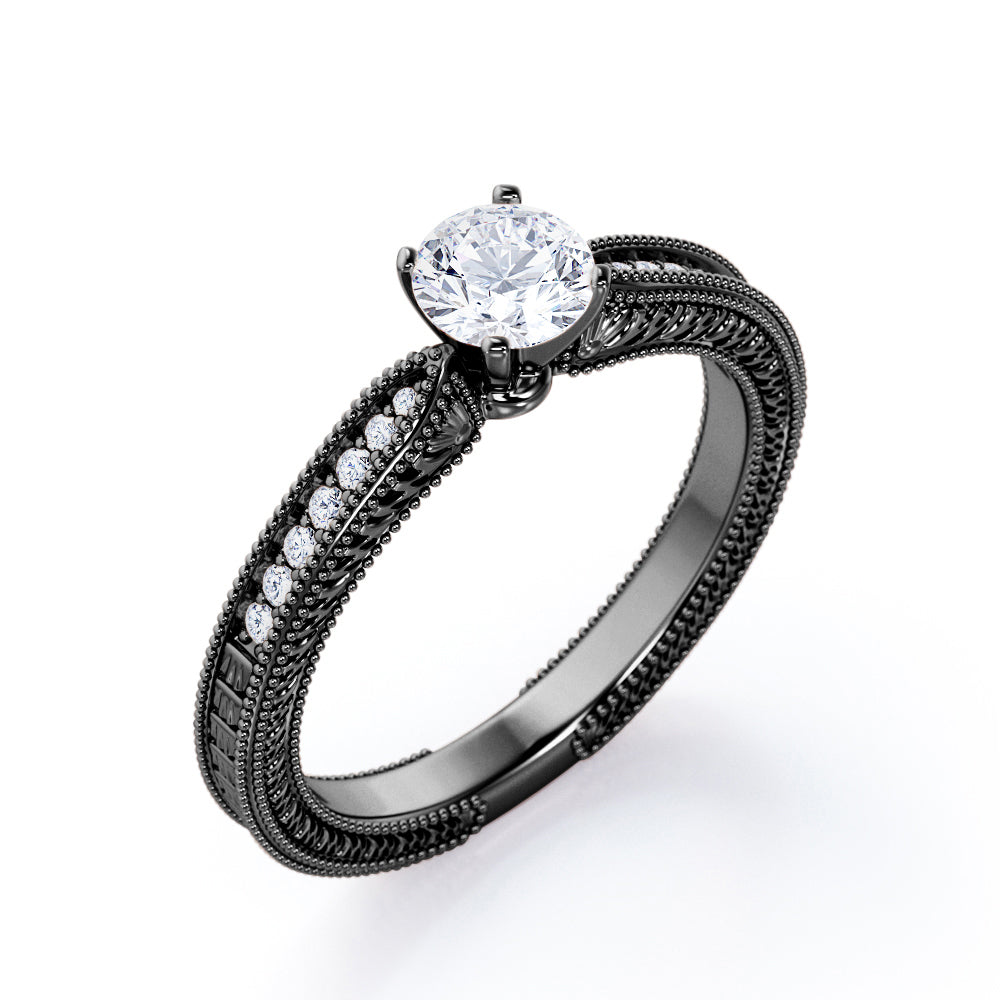 Art Deco Pave Channel 0.35 TCW Round Shaped Diamond Edwardian Style Engagement Ring in 10K White Gold