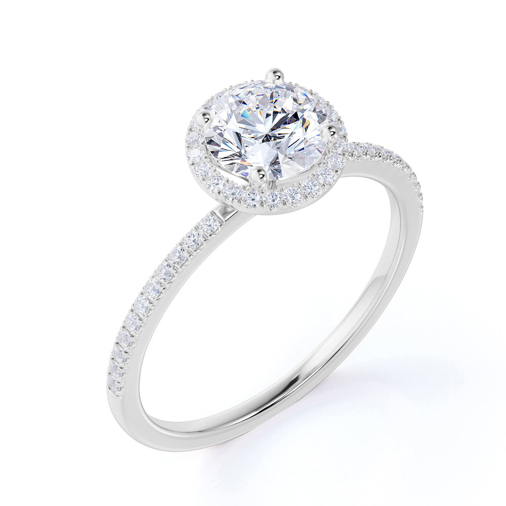 1 Carat Round Cut Cubic Zirconia Engagement Ring Halo Pave in 18K White Gold Plating over Silver