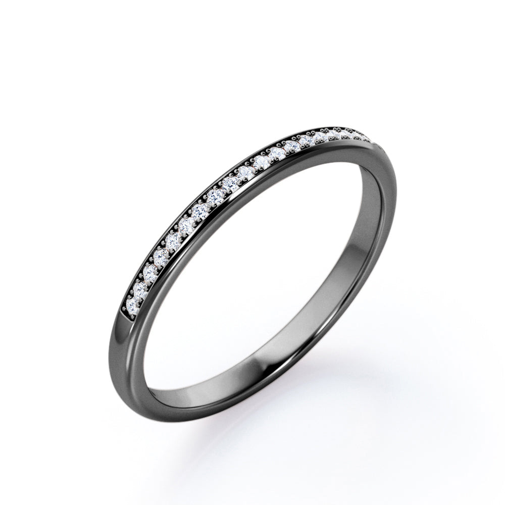 Pave Channel - 0.15 TCW Round Cut Diamond Minimalist Wedding Band in White Gold