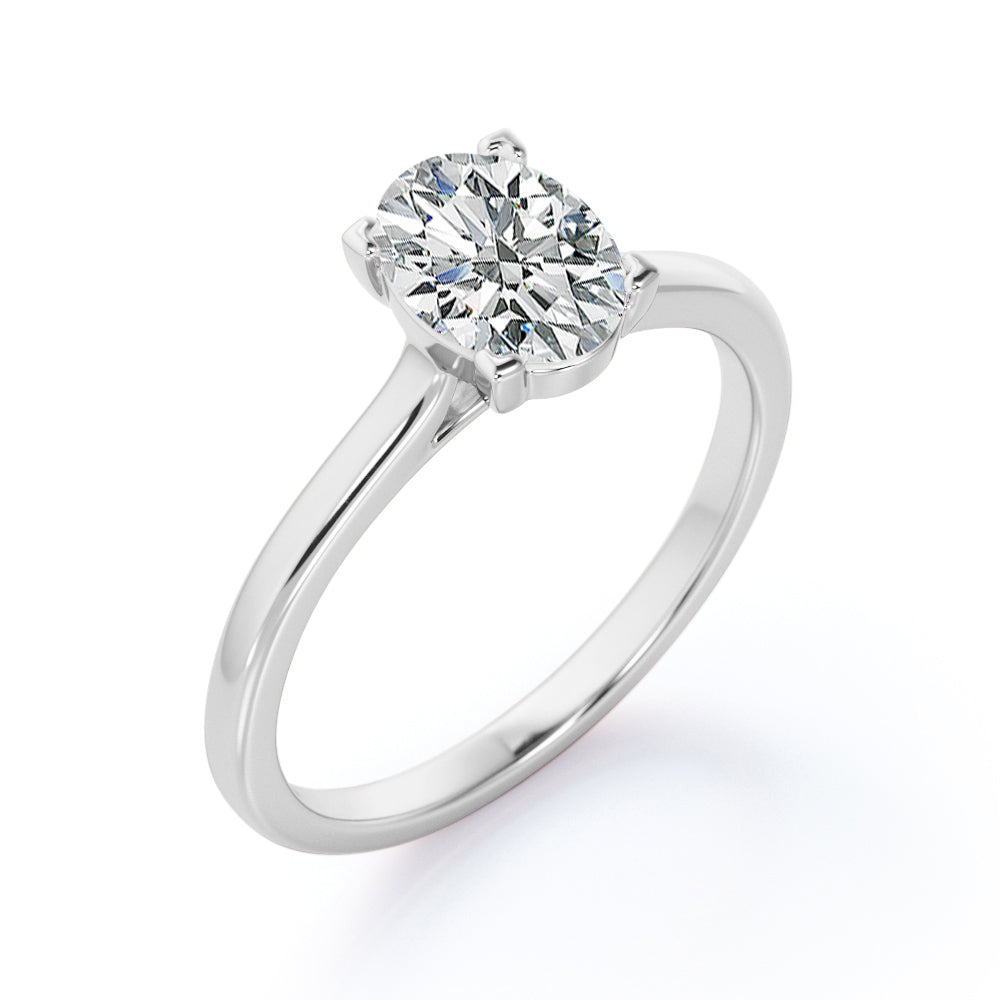 Appealing Prong 1 Carat Cubic Zirconia Oval Cut Solitaire Promise Ring in 18K White Gold Plating over Silver