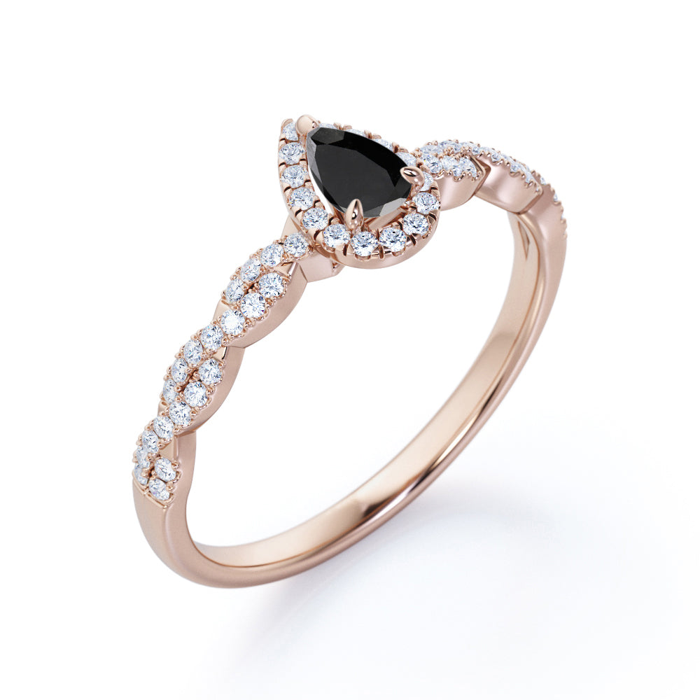 1.57 Carat Pear Cut Lab Grown Black Diamond Infinity Engagement Ring In White Gold For Her