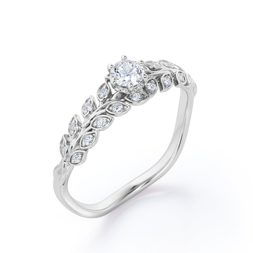 Nature-Inspired 0.35 TCW Round Brilliant Cut Diamond Wiggle Shank Engagement Ring in White Gold