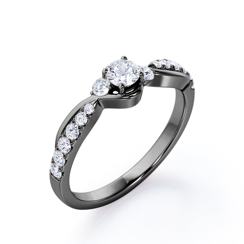 Triple Stone 0.40 TCW Round Brilliant Cut Diamond Pave-Accented Tension Engagement Ring in White Gold