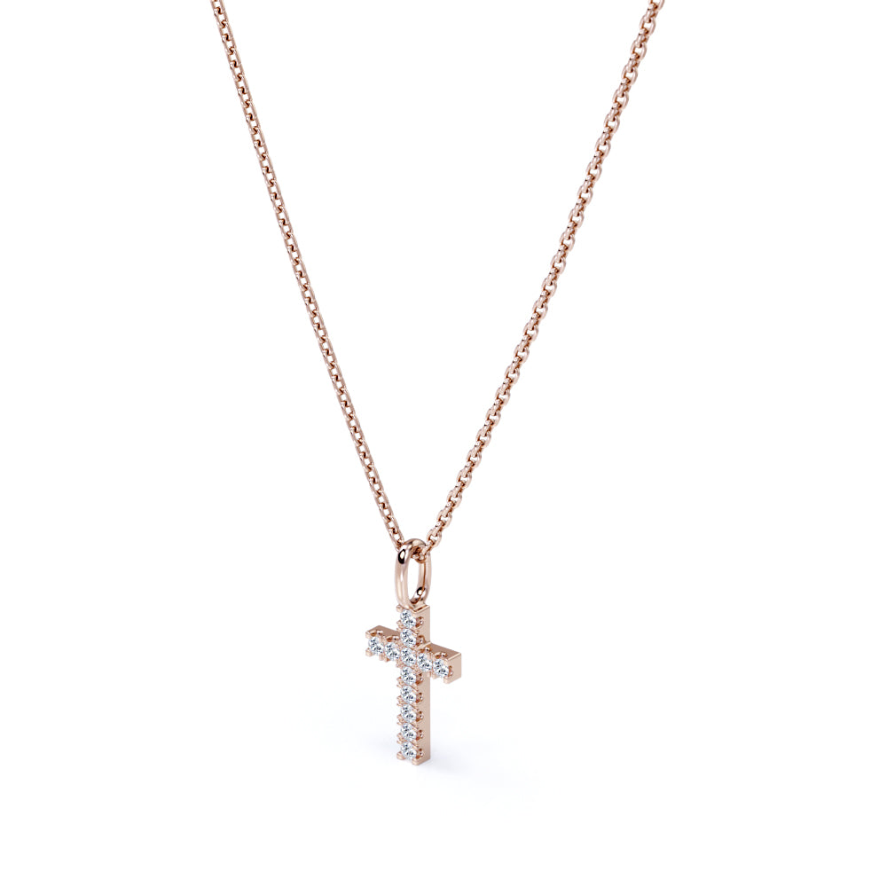 Minimalist 0.15 TCW Round Shaped Moissanite Crucifix Pendant Necklace with Pave Accents in 18K White Gold Plating over Silver