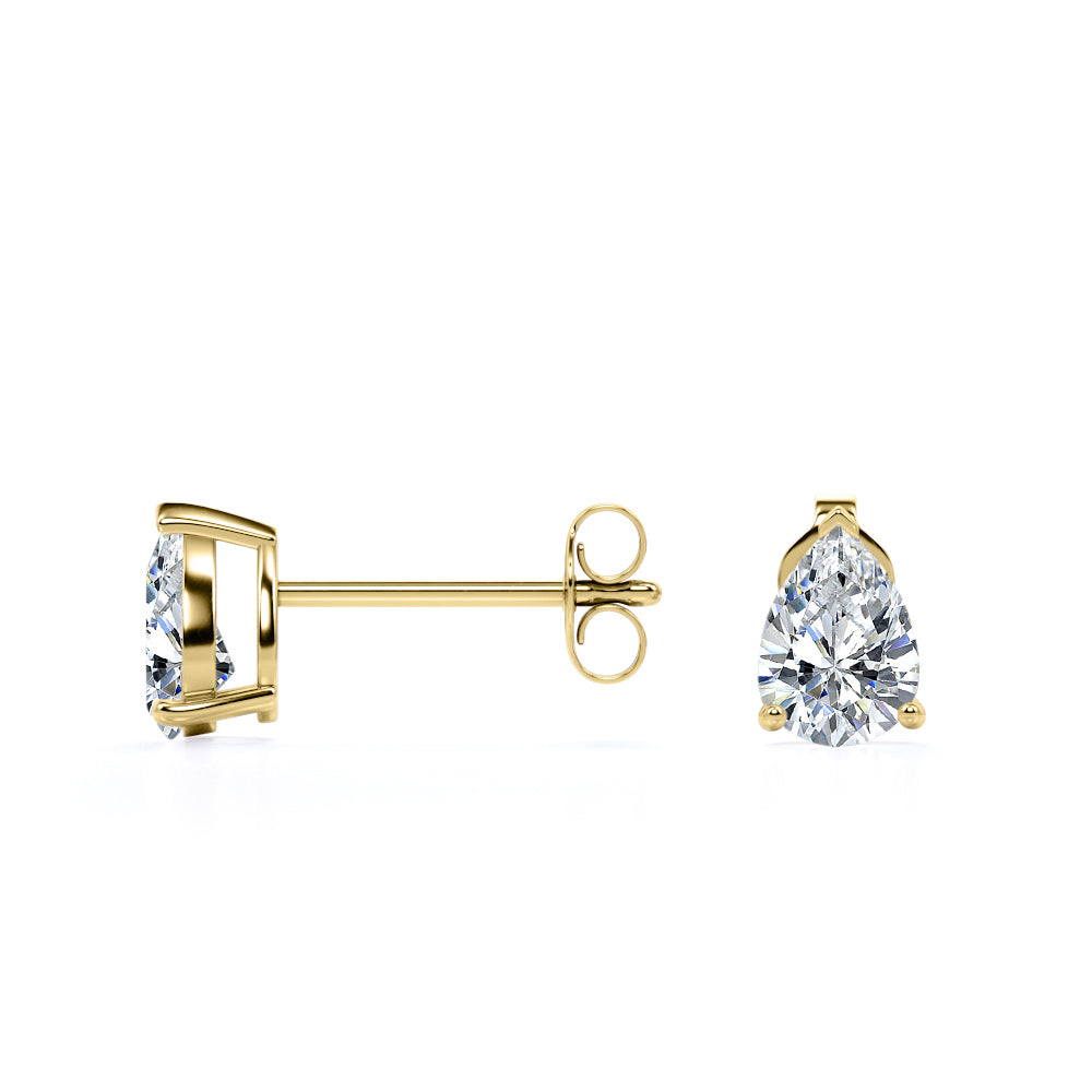 Minimalist 1 Carat Pear Cut Moissanite Solitaire Stud Earrings In 18K Yellow Gold Plating Over Silver